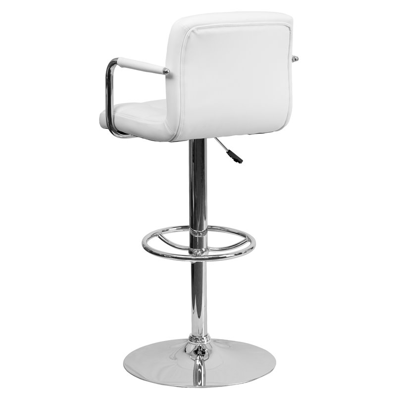 Home Square Quilted Adjustable Bar Stool with Arms in White - Set of 2