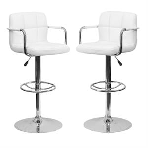 Home Square Quilted Adjustable Bar Stool with Arms in White - Set of 2