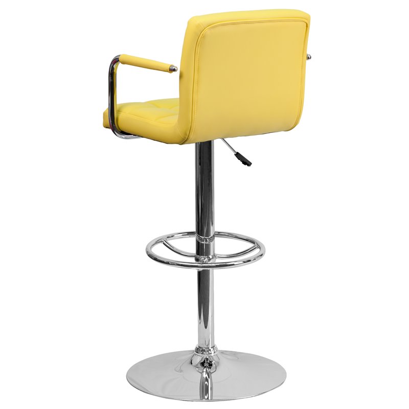 Home Square Quilted Adjustable Bar Stool with Arms in Yellow - Set of 2