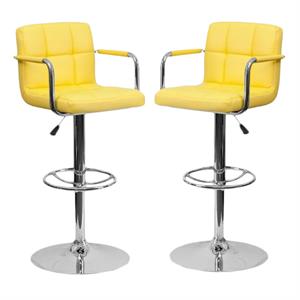 Home Square Quilted Adjustable Bar Stool with Arms in Yellow - Set of 2
