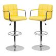 Home Square Quilted Adjustable Bar Stool with Arms in Yellow - Set of 2