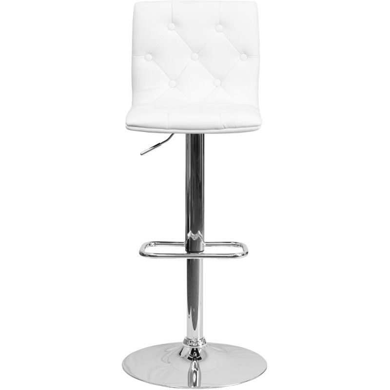 Home Square Tufted Adjustable Bar Stool in White Finish - Set of 2