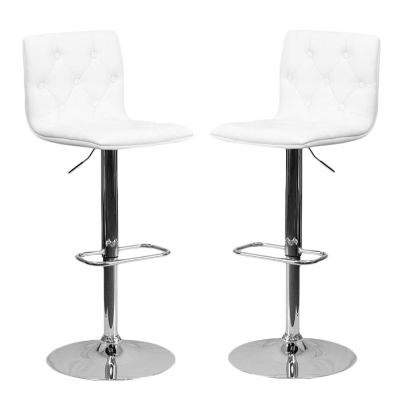 Home Square Tufted Adjustable Bar Stool in White Finish - Set of 2