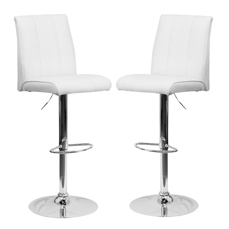 Home Square Faux Leather Bar Stool in White Finish - Set of 2