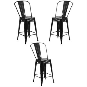Home Square 24&quot Metal Counter Stool in Black Finish - Set of 3