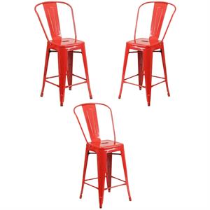 Home Square 24&quot Metal Counter Stool in Red Finish - Set of 3