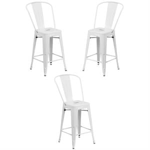 Home Square 24&quot Metal Counter Stool in White Finish - Set of 3