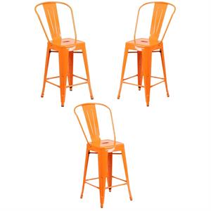 Home Square 24&quot Metal Counter Stool in Orange Finish - Set of 3