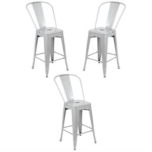 Home Square 24&quot Metal Counter Stool in Silver Finish - Set of 3