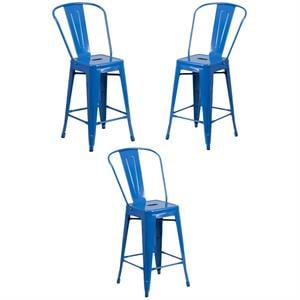 Home Square 24&quot Metal Counter Stool in Blue Finish - Set of 3