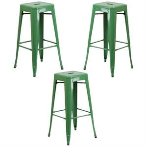 Home Square 30&quot Backless Metal Bar Stool in Green - Set of 3