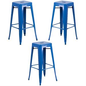 Home Square 30&quot Backless Metal Bar Stool in Blue Finish - Set of 3