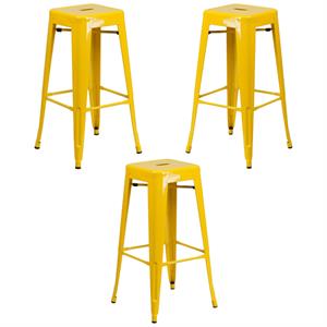 Home Square 30&quot Backless Metal Bar Stool in Yellow - Set of 3