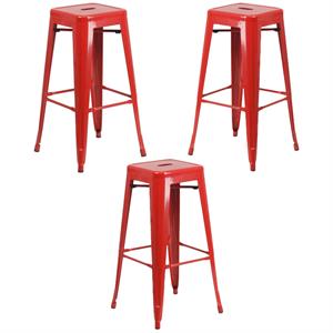 Home Square 30&quot Metal Backless Bar Stool in Red Finish - Set of 3