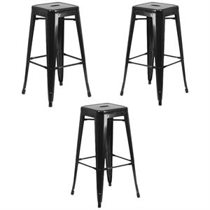 Home Square 30&quot Backless Metal Bar Stool in Black - Set of 3