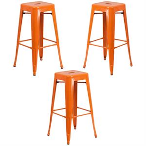 Home Square 30&quot Backless Metal Bar Stool in Orange - Set of 3