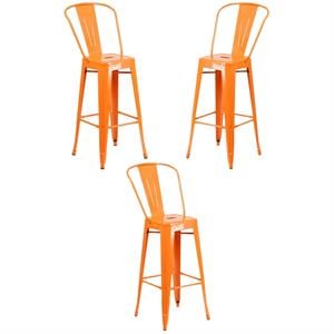 Home Square 30&quot Metal Steel Bar Stool in Orange Finish - Set of 3