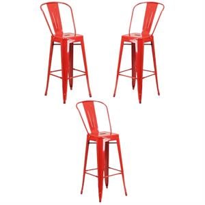 Home Square 30&quot Metal Steel Bar Stool in Red Finish - Set of 3