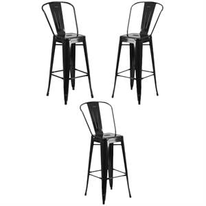 Home Square 30&quot Metal Steel Bar Stool in Black Finish - Set of 3