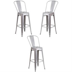 Home Square 30&quot Metal Steel Bar Stool in Silver Finish - Set of 3