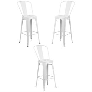 Home Square 30&quot Metal Steel Bar Stool in White Finish - Set of 3