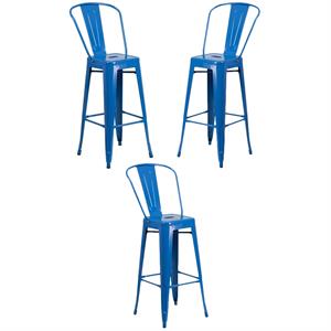 Home Square 30&quot Metal Steel Bar Stool in Blue Finish - Set of 3