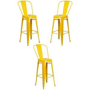 Home Square 30&quot Metal Steel Bar Stool in Yellow Finish - Set of 3