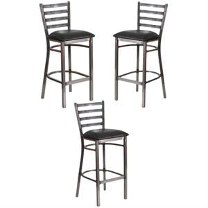Home Square 31&quot Ladder Back Restaurant Bar Stool in Black - Set of 3
