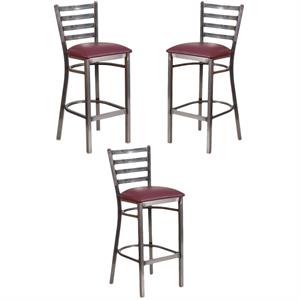 Home Square Hercules 31&quot Ladder Back Restaurant Bar Stool in Burgundy - Set of 3