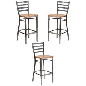 Home Square 29&quot Ladder Back Restaurant Bar Stool in Natural - Set of 3