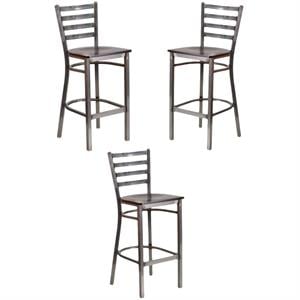 Home Square 29&quot Ladder Back Restaurant Bar Stool in Walnut - Set of 3