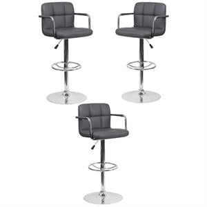 Home Square Faux Leather Quilted Adjustable Bar Stool in Gray - Set of 3