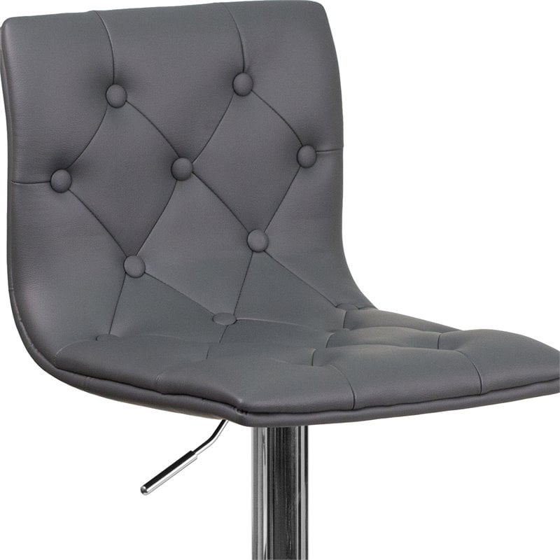 Home Square Faux Leather Tufted Adjustable Bar Stool in Gray - Set of 3