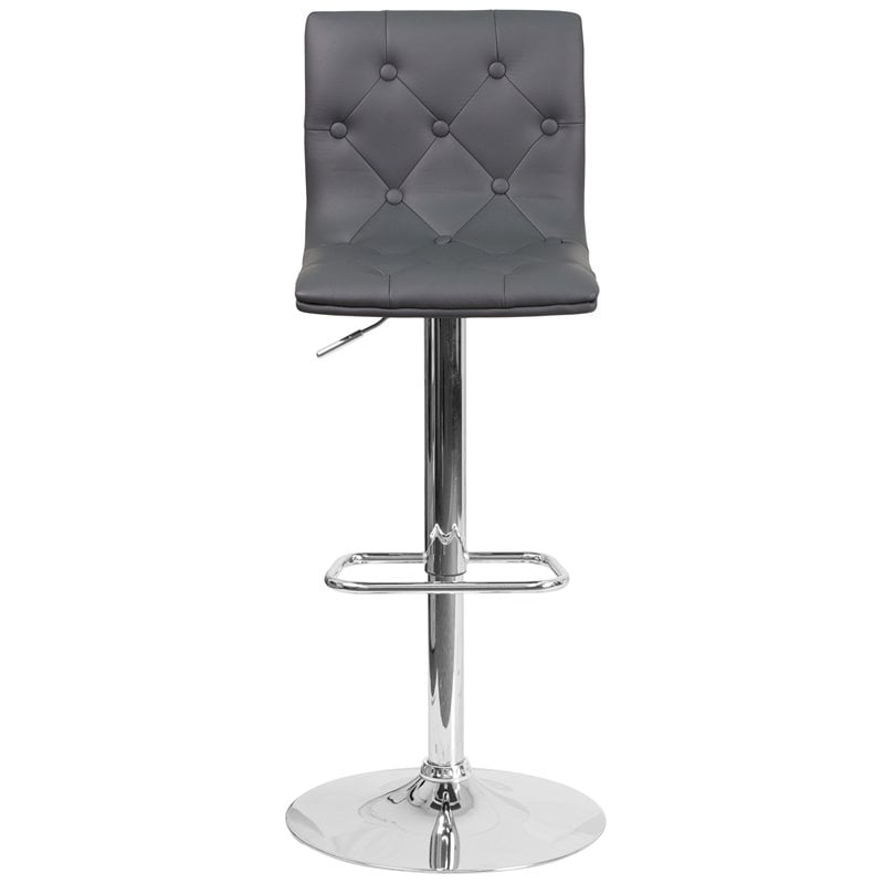 Home Square Faux Leather Tufted Adjustable Bar Stool in Gray - Set of 3