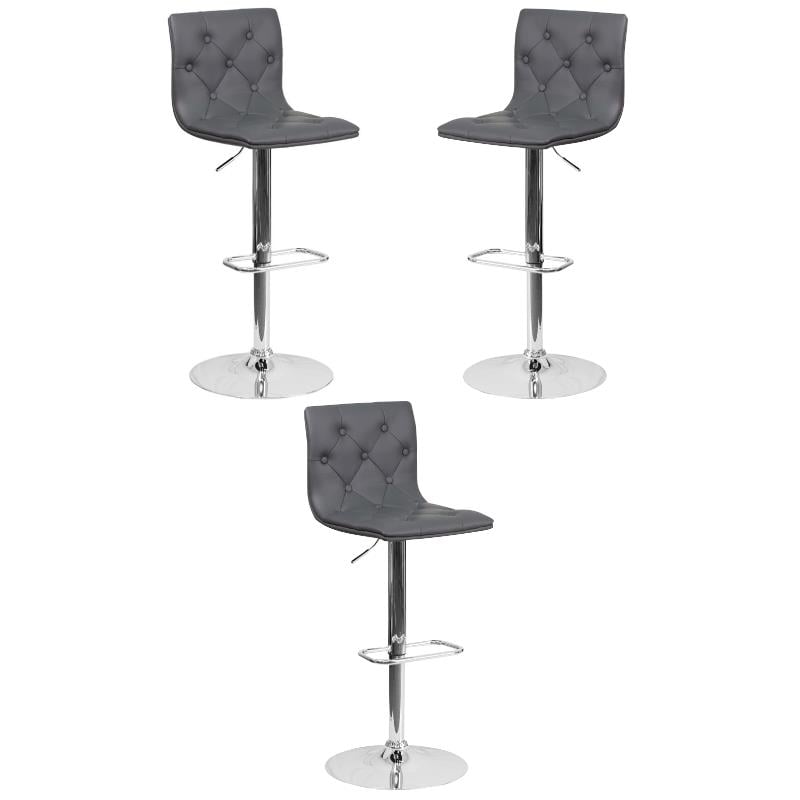 Home Square Faux Leather Tufted Adjustable Bar Stool in Gray - Set of 3