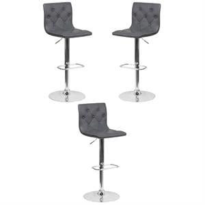 Home Square Faux Leather Tufted Adjustable Bar Stool in Gray - Set of 3