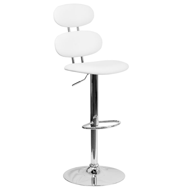 Home Square Faux Leather Adjustable Bar Stool in White Finish - Set of 3