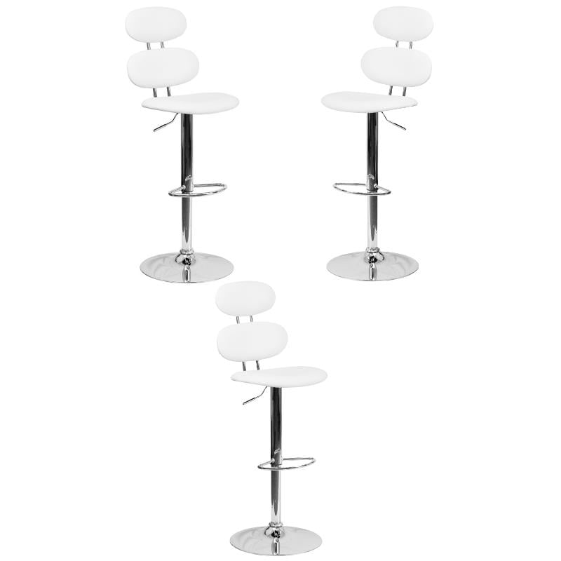 Home Square Faux Leather Adjustable Bar Stool in White Finish - Set of 3