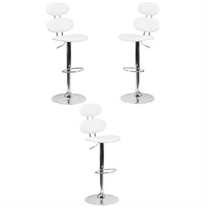 Home Square Faux Leather Adjustable Bar Stool in White Finish - Set of 3