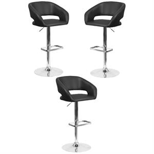 Home Square Faux Leather Adjustable Bar Stool in Black Finish - Set of 3