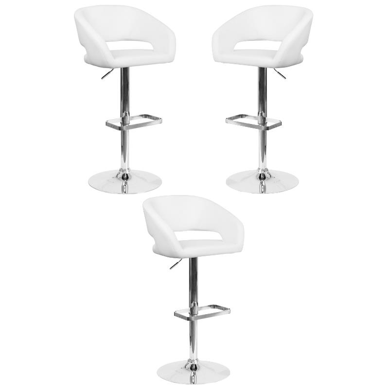 Home Square Adjustable Swivel Bar Stool in White Finish - Set of 3