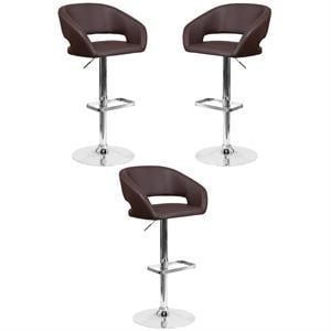 Home Square Faux Leather Bar Stool in Brown Finish - Set of 3