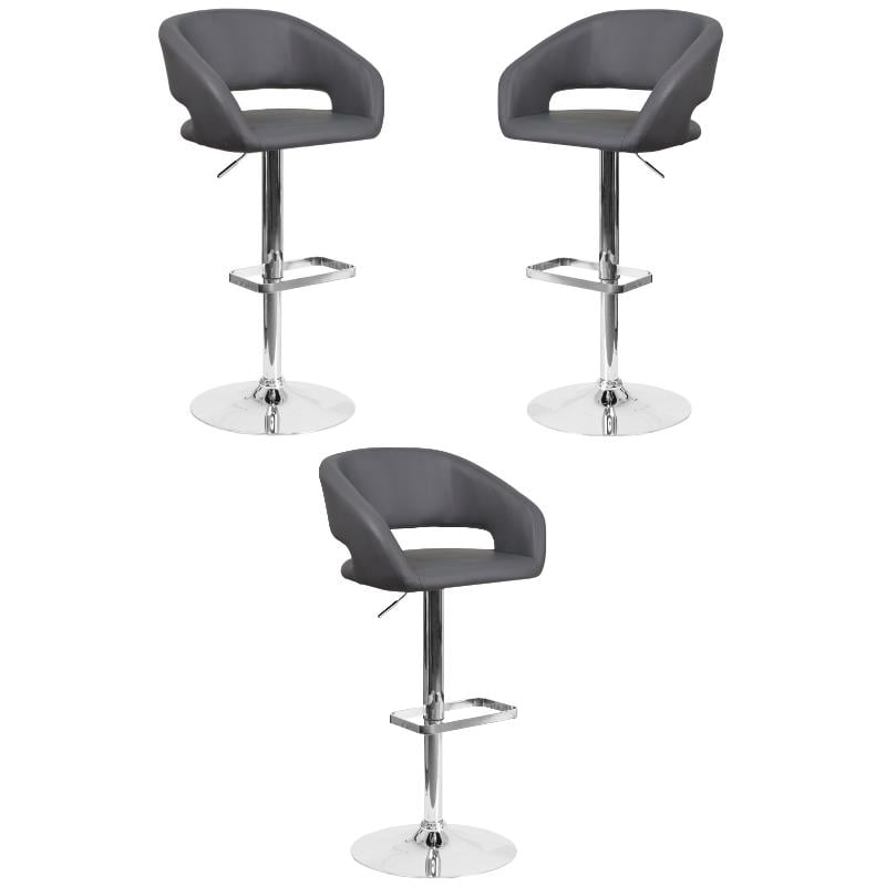 Home Square Faux Leather Bar Stool in Gray Finish - Set of 3