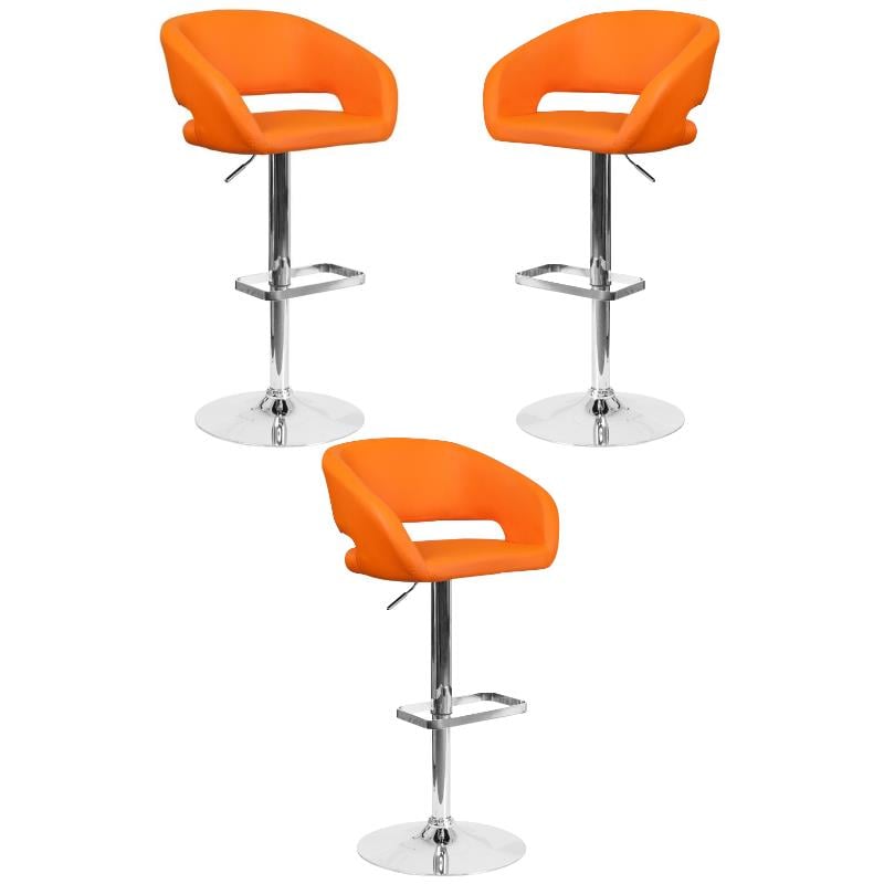 Home Square Faux Leather Adjustable Bar Stool in Orange Finish - Set of 3