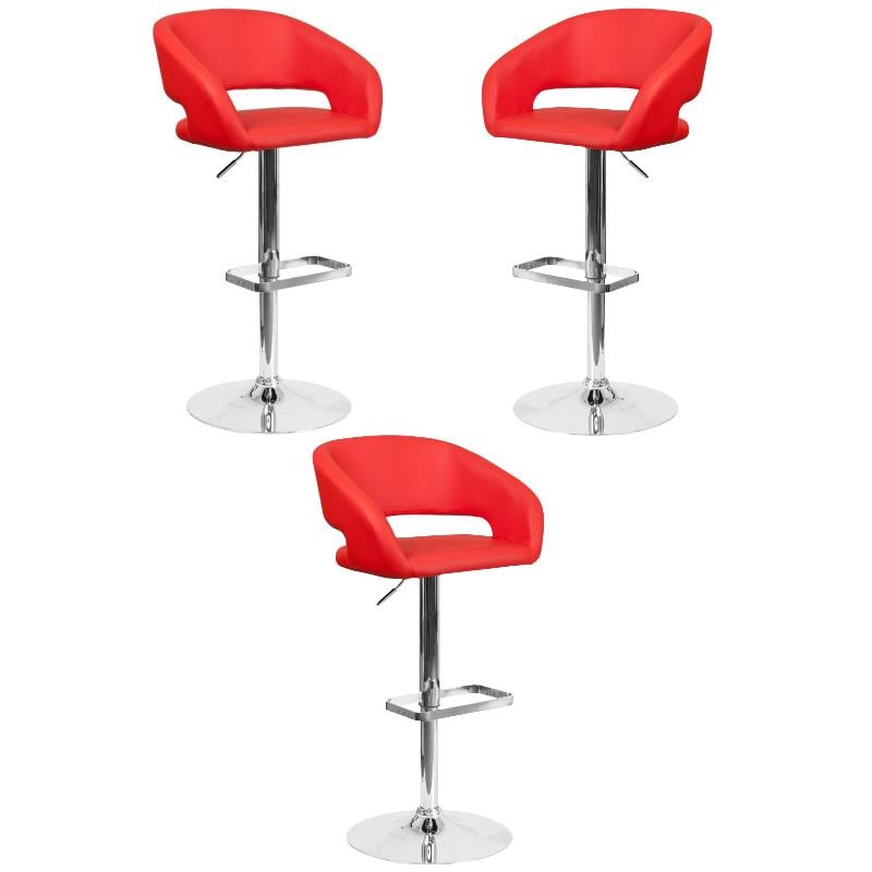 Home Square Faux Leather Adjustable Bar Stool in Red Finish - Set of 3