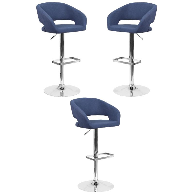 Home Square Fabric Adjustable Swivel Bar Stool in Blue Finish - Set of 3