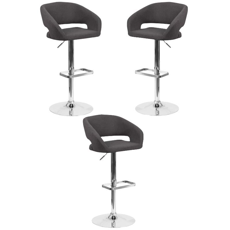 Home Square Fabric Adjustable Swivel Bar Stool in Black Finish - Set of 3