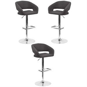 Home Square Fabric Adjustable Swivel Bar Stool in Black Finish - Set of 3