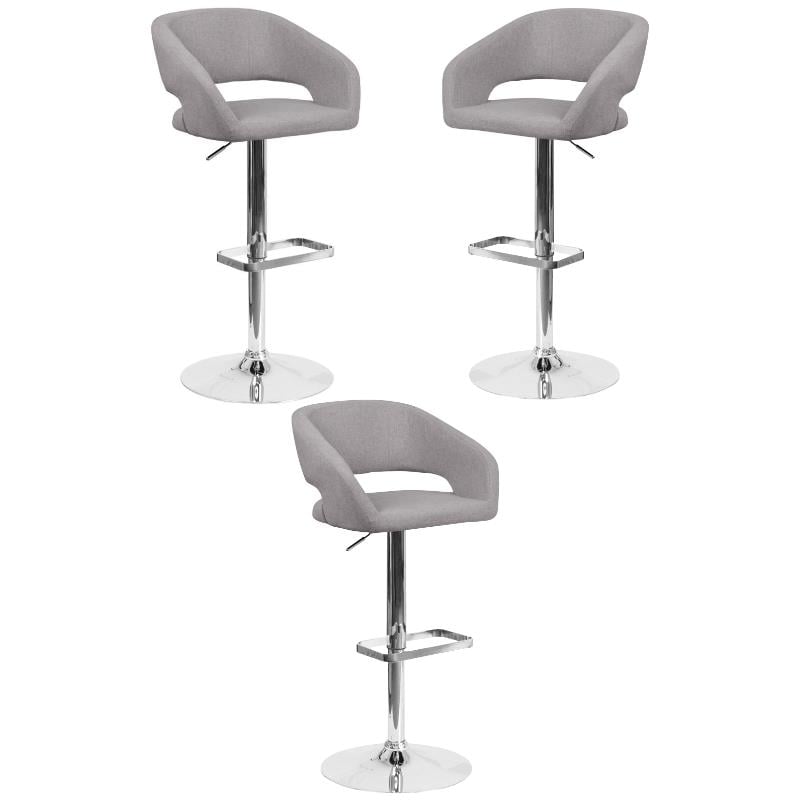 Home Square Fabric Adjustable Swivel Bar Stool in Gray Finish - Set of 3