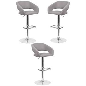 Home Square Fabric Adjustable Swivel Bar Stool in Gray Finish - Set of 3